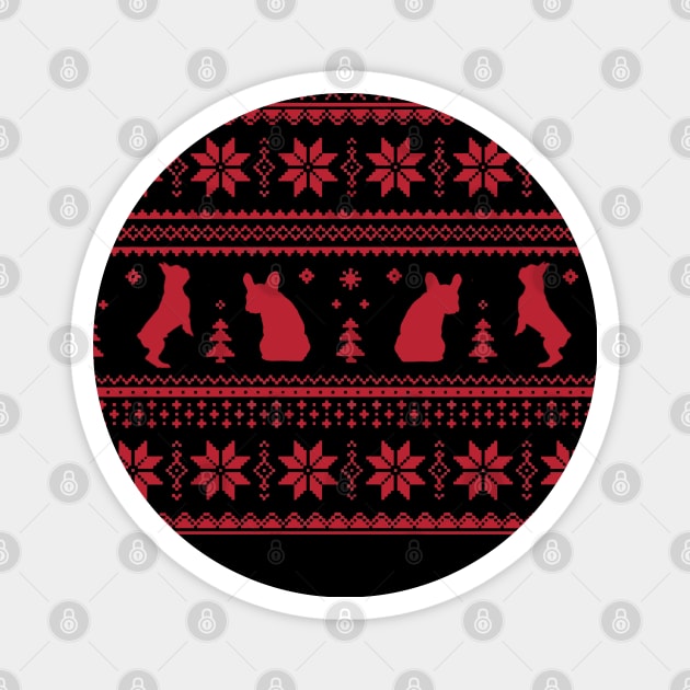 French Bulldog Frenchie, red Christmas sweater Magnet by Collagedream